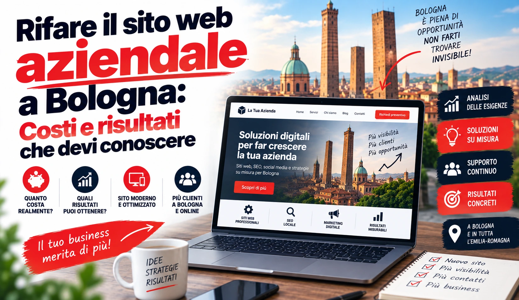 Rifare il sito a Bologna: costi e risultati da conoscere